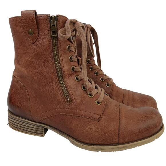 Tara M SZ 8.5 Harlow Brown Soft Leather Lace Up Bootie - Picture 2 of 8